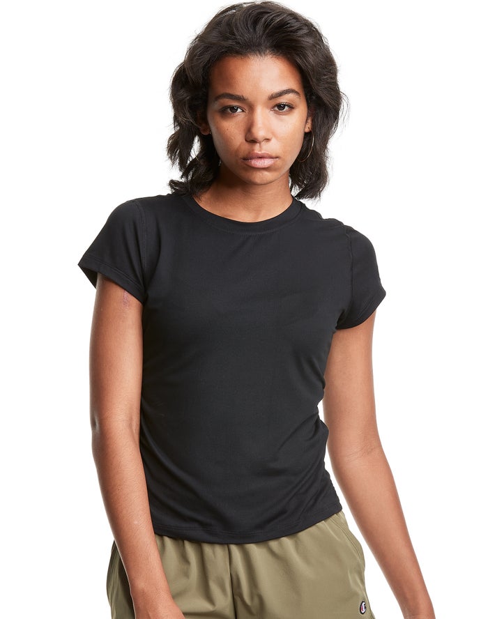 Champion Womens T-Shirt NZ - Soft Touch Ruched Side Black ( 2369-FLAJX )